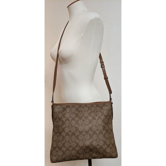 COACH #F58297 Signature File Crossbody Zip Top Handbag Khaki/Saddle WORN ONCE!!! - Picture 4 of 16